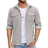 COOFANDY Men's Button Down Waffle Shirt Jacket Casual Long Sleeve Shacket Lightweight Overshirts with Flap Pockets
