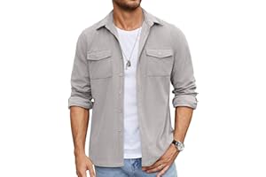 COOFANDY Men's Button Down Waffle Shirt Jacket Casual Long Sleeve Shacket Lightweight Overshirts with Flap Pockets