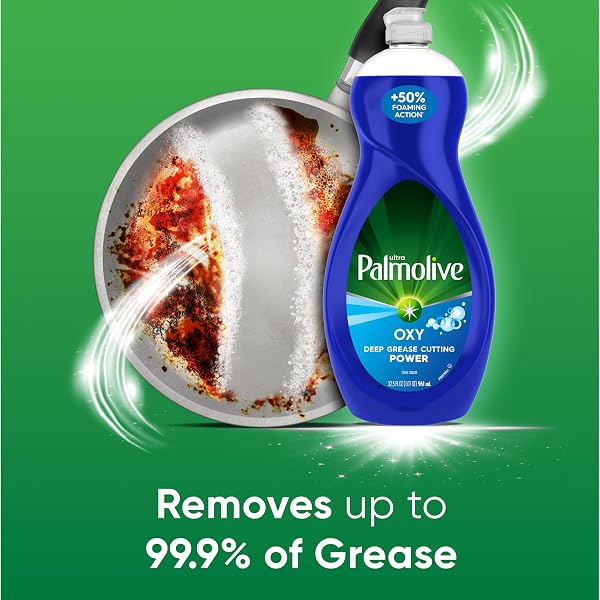 PALMOLIVE ULTRA OXY LIQUID DISH SOAP, DEEP GREASE CUTTING, NO SOAKING NEEDED, POWERFUL ON PLASTICS, DISHWASHING LIQUID, 32.5 FL OZ