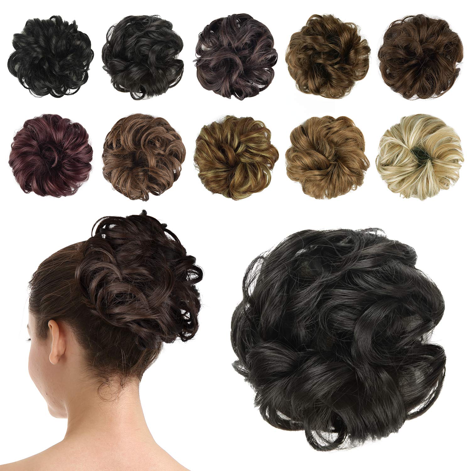 BARSDAR Synthetic Hair Bun Extensions Hairpiece Messy Hair Scrunchies for Women Updo ponytail Extensions- Darkest Brown 40g