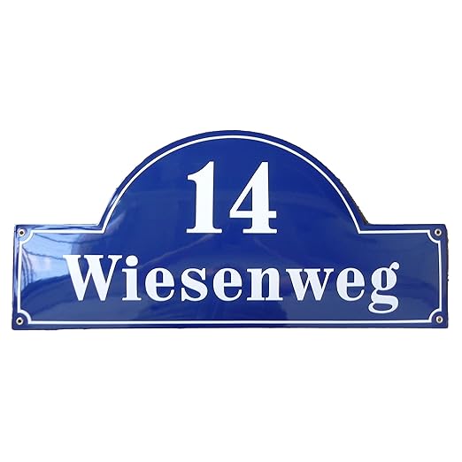Hausnummer Hausnummernschild Emaille 24x50 cm mit Wunschstraßennamen und Nummer