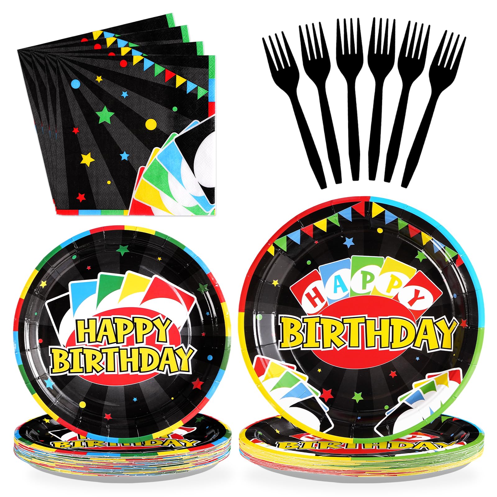 Photo 1 of Grencian 96 Pcs Card Game Birthday Party Decorations Game Night Party Decorations Disposable Colorful Playing Card Tableware Set for Adults Boys Cards Games Themed 1st Birthday Parties Supplies