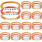 Tondiamo 36 Pcs Fall Bracelets for Woman Friendsgiving Heart Polymer Clay Beaded Bracelets Bulk Gifts for Fall Party Favors Friends Squad Jewelry for Family Friend Thanksgiving Party Supplies Decors