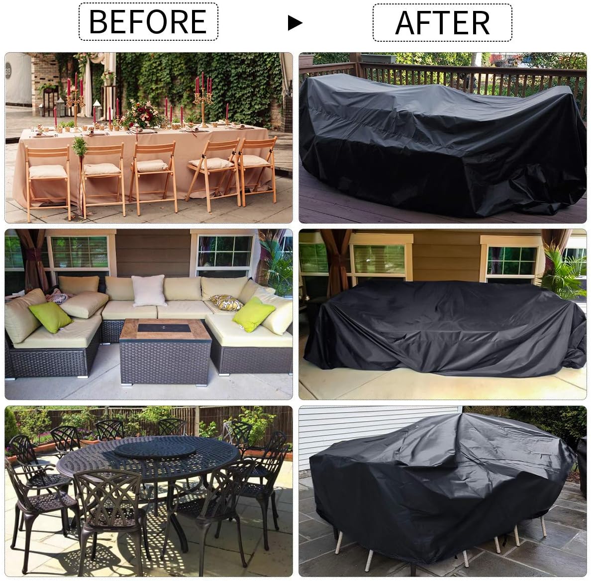 king do way Patio Furniture Covers 110''x80''x41'' Cover Waterproof 600D Heavy Duty Oxford Polyester Rectangular Patio Table Covers Waterproof, Windproof & Anti-UV Furniture Covers 280x204x106cm : Garden & Outdoor