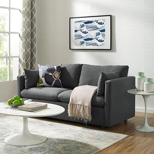 Modway Activate Contemporary Modern Fabric Upholstered Apartment Sofa Couch In Gray