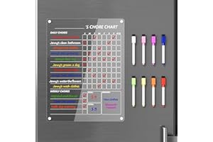 Neatsure Acrylic Magnetic Chore Chart for Kids, Clear Dry Erase Chores Chart for Fridge Refrigerator, Responsibility Reward Planning Board for Teens Family, w/ 8 Colors Markers, 12"x9"