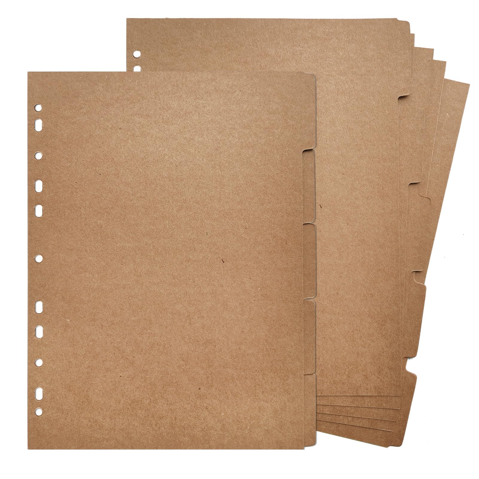 DY.2ten A4 Binder Dividers 11-Holes, 1/5 Cut Tabs, Sturdy Kraft Paper Dividers with 5 Tabs for School Office Home, 2 Sets, 10 Paper Index Dividers