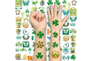 Aresvns 24 Sheets St. Patrick's Day Temporary Tattoos, Shamrock Green Leprechaun tattoos,Lucky Clover Glitter Tattoos,Irish Themed Temp Tattoos for Men Womem Kids
