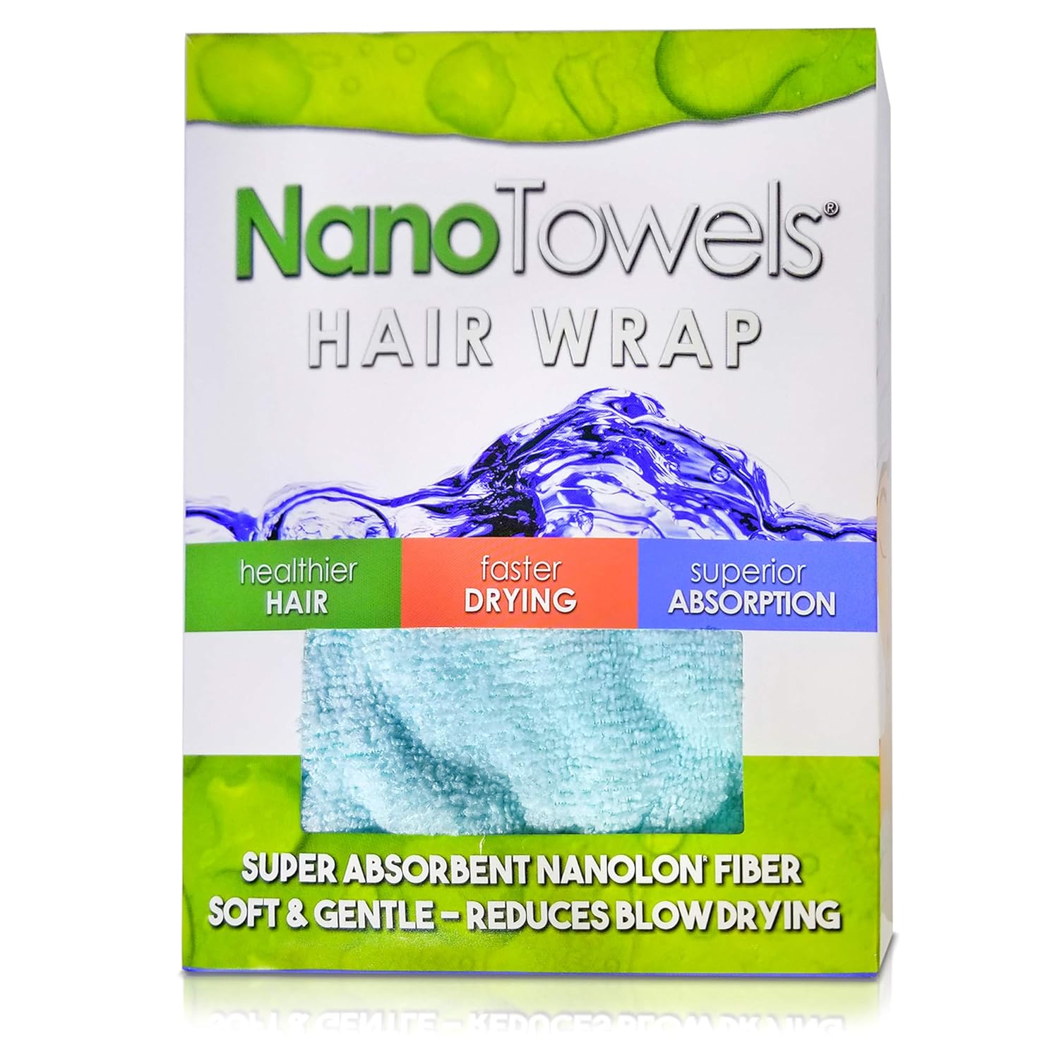 Nano Towels Hair Drying Wrap | For Drying Fine, Delicate, Thinning, Curly and Frizzy Hair | Twisty Towel Replaces Hair Dryers, Cotton & Microfiber Cloth Towels | Seashore Teal, One Size Fits All