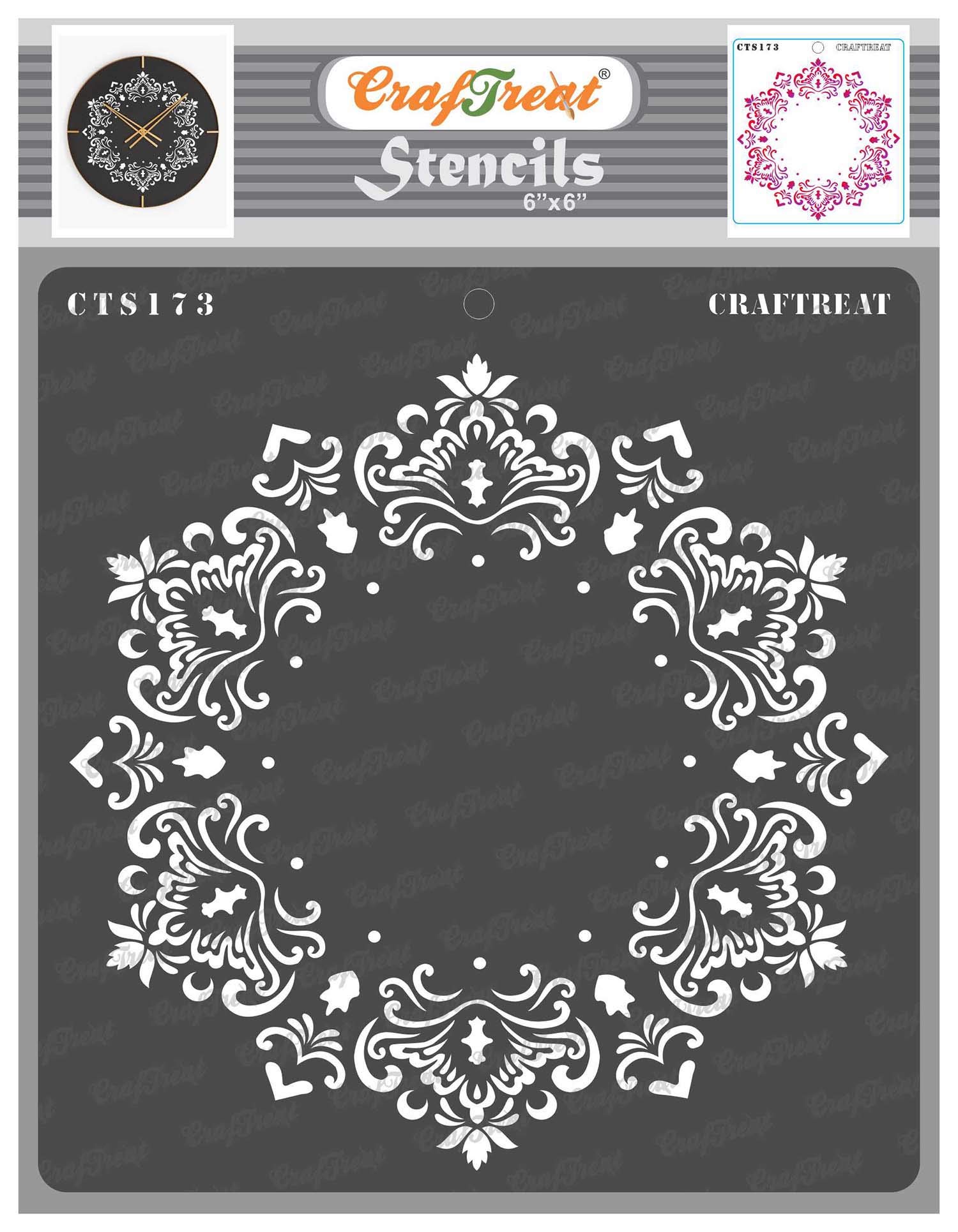 CrafTreat Reusable Doily Mandala Stencils for Painting on Wood, Canvas, Paper, Fabric, Floor, Wall and Tile - Hexagon Doily - 6x6 Inch - DIY Art and Craft Stencils - Mandala Templates