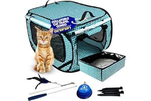 Pet Fit For Life Extra Large Cat Carrier for Travel - Foldable & Portable Collapsible Kennel with Litter Box, Feather Toy & W