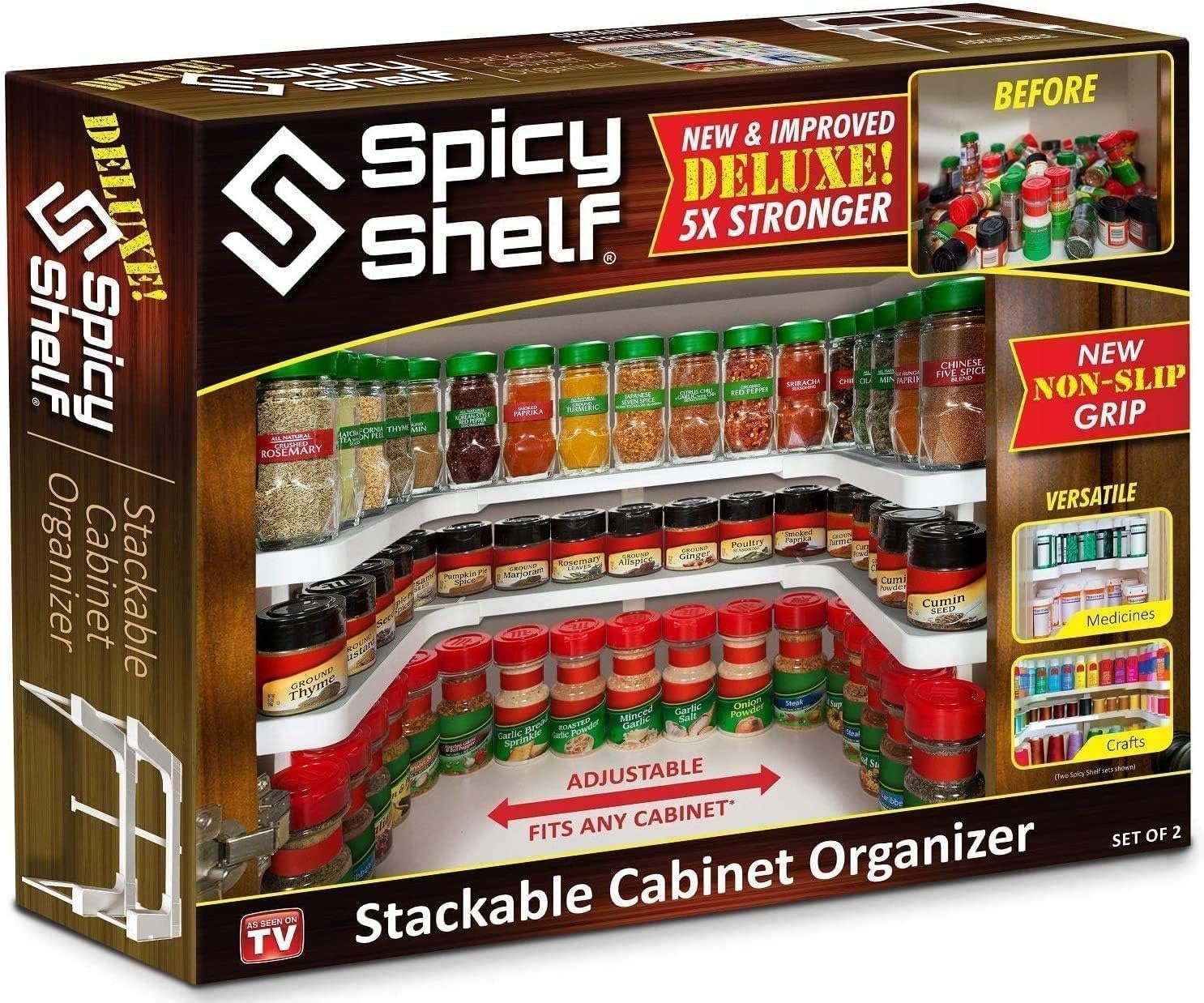 Spicy Shelf Deluxe - Expandable Spice Rack and Stackable Cabinet & Pantry Organizer (1 Set of 2 shelves) - As seen on TV
