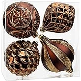Hollyone 4.7 Inch Large Brown and Gold Christmas Ornaments Bronze Tree Balls 4Pcs Shatterproof Christmas Hanging Ornaments for Xmas Tree Decor Wedding Holiday Party Wreath Home Decor (Brown, 120mm)