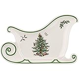 Spode Christmas Tree Embossed Sleigh Plate, 13.5" Serving Festive Serving Dish for Christmas Tableware - Fine Porcelain Decorative Holiday Platter for Serving Holiday Treats & Table Décor
