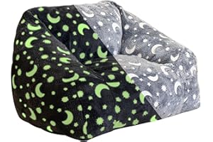 Cvortll Bean Bag Chairs for Kids, 33" Modern Moon Bean Bag Sofa with Sponge Filling & Comfy Soft Faux Fur, Lighted at Night, Kids Teens Bean Bags Chair Sofa for Bedroom, Living Room (Grey)
