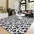 Amearea Fluffy Leopard Rug, Modern Cheetah Print Rugs, Soft Comfy Faux Fur Animal Print Carpet for Girls Room Bedroom, Living Room, Teen Room Home Decor Shaggy Carpets, White and Black 6x9 Feet