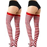 SATINIOR 2 Pairs Women's Long Striped Socks Thigh Knee High Striped Socks for Women Mardi Gras St Patricks Day Party
