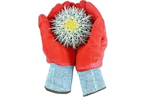 GLOSAV Durable Gardening Gloves for Men, Heavy Duty Nitrile Garden Gloves, Double Coated Work Gloves, Cut Resistant, Puncture Proof, Touch Screen (Red, Large)