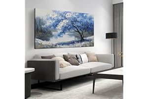 JuhaiArt Scenery Picture Wall Decorations Large Tree Wall Art Blue Canvas Wall Art for Living Room Bedroom Office White Poster 29"x 59"
