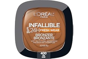 L’Oréal Paris Infallible Up to 24H Fresh Wear Bronzer, Longwear Soft Matte Finish, Waterproof & Heatproof, 400 Tan, 0.31 oz