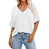GKBK Womens Oversized T Shirts V Neck Loose Fit Shirts Short Sleeve Summer Casual Tops 2025 Trendy Blouses Y2K Plain Tees