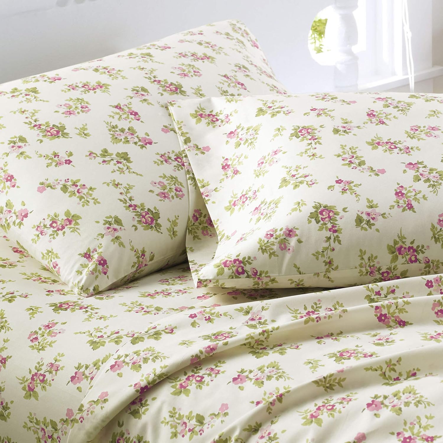 Laura Ashley Home | Flannel Collection | 100% Premium Cotton Bedding Sheet Set, Pre-Shrunk & Brushed For Extra Softness, Comfort, and Cozy Feel, Twin, Audrey Pink: Home & Kitchen
