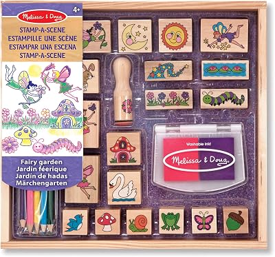 Melissa & Doug Stamp-a-Scene Fairy Garden Arts & Crafts Wooden Stamp Set Ages 4+