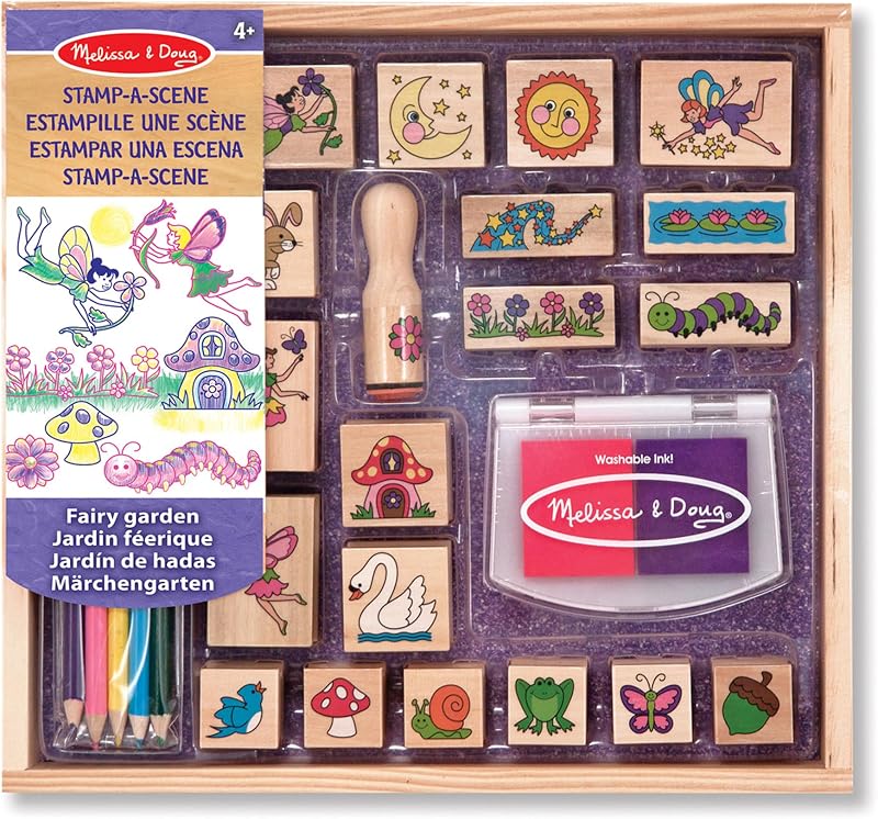 Melissa & Doug Stamp-a-Scene Fairy Garden Arts & Crafts Wooden Stamp Set Ages 4+