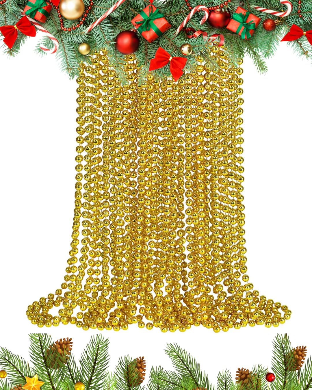 UKDD® 10m Long Christmas Bead Chain - Christmas Shiny Bead Garlands - Christmas tree Decorations (Gold)