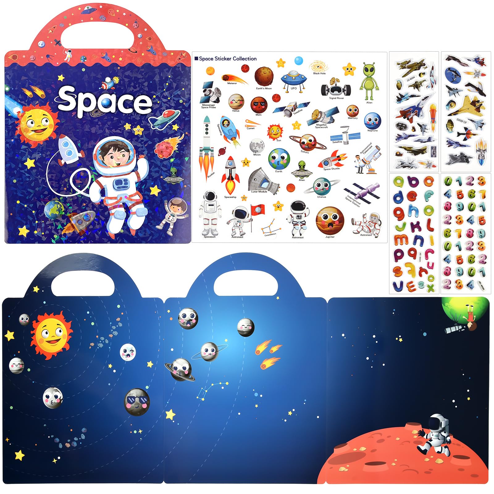Photo 1 of ASTARON Reusable Sticker Book for Toddlers, 88 Pcs Space Stickers Road Trip Activities Car Airplane Activities Travel Toys for Kids, Kids Quiet Time Activities (2-6 Age)