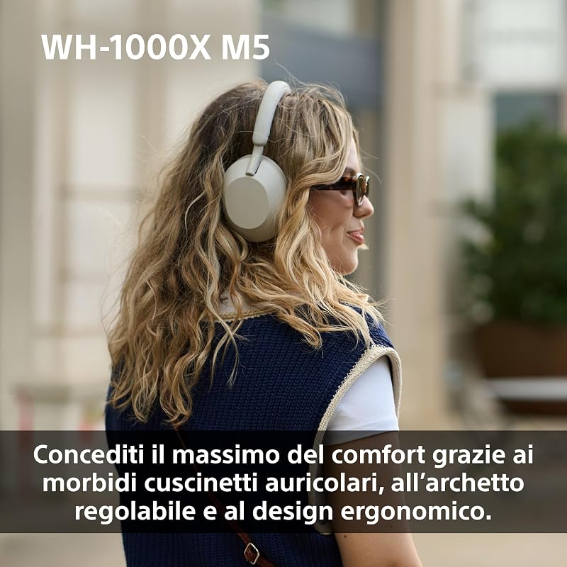 WH-1000XM5 Custodia Rigida |Cuffie Wireless Over-Ear, Noise Cancelling di Nuova Generazione con Spatial Audio, Fino a 30 Ore di Batteria, Bluetooth, Silver