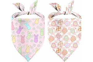 QIRUIMI Easter Dog Bandana, 2 Pack Adjustable Holiday Party Pets Rabbit Easter Egg Bandanas Triangle Bibs Dog Cat Scarf Set