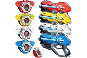 Kusntin Laser Tag Guns Set of 4 & Vests, 4 Player Digital LED Display, Infrared Multi-Function Toy Gun, Arcade Gifts for Kids & Adults, Indoor & Outdoor Play Toy for Boys Girls for 8-12+ Years Old