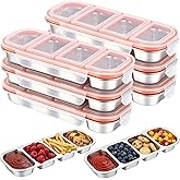 Teecyhooo 6 Pcs Stainless Steel Snack Containers with Leak Proof Lids, 4 Compartments Metal Bento Lunch Box, Reusable Stackable Divided Food Storage Containers for Meal Prep Daycare, Work