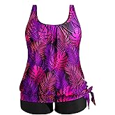 Holipick Women Plus Size Tankini Swimsuit - Two Piece Bathing Suits Tankini Top with Shorts Wide Straps