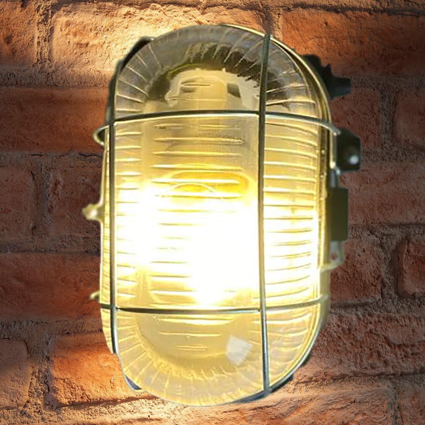 CGC Lighting Black Oval Cage Glass Metal Wall Ceiling Light Bulkhead Weatherproof Indoor Outdoor Garden Porch Garage Patio Waterproof - Image 5