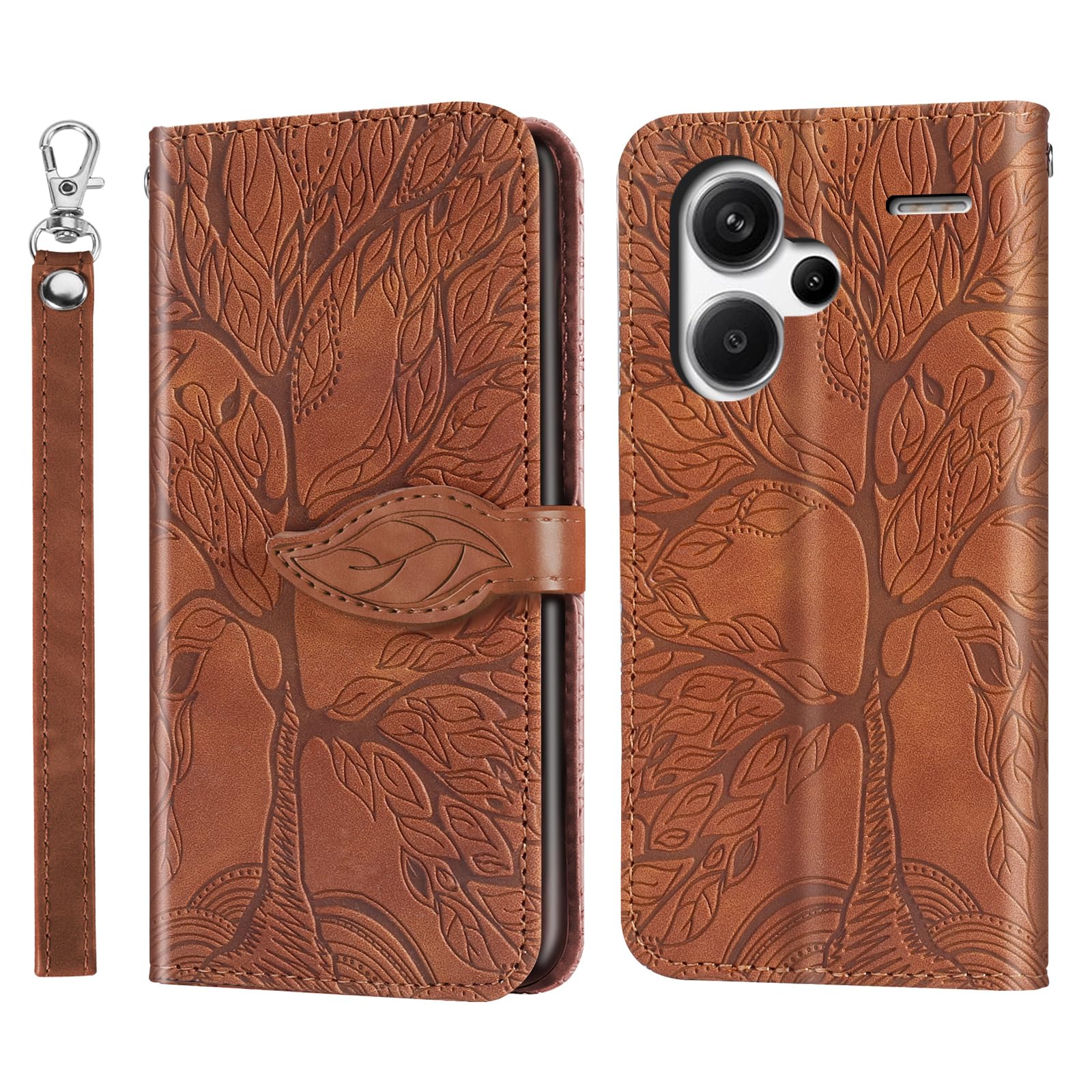 Rostsant Xiaomi Redmi Note 13 Pro+ Case Cover Embossed Tree PU Leather Magnetic Closure Protective Phone Case Card Slots Wallet Flip Case for Xiaomi Redmi Note 13 Pro+ Brown — image 1