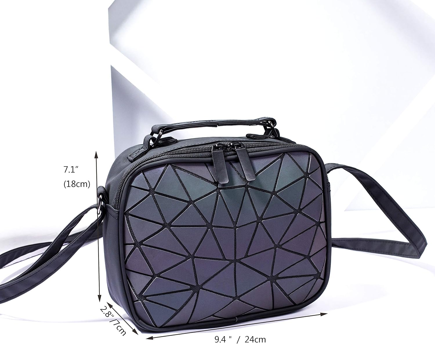 RANSUU Geometric Holographic Crossbody Purses and Handbags for Women Luminous Top-handle Bag Flash Reflective Messenger Clutch Bag Hologram Shoulder Bag with Shard Lattice Design - Image 4