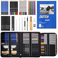 72 Drawing Sketching Pencils, Art Supply Drawing Pencils Set in Black Zipper Case, Pro Kit with Colored Pencils, Charcoal Pen
