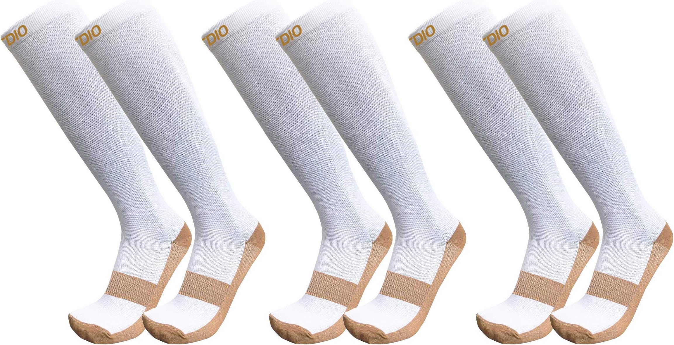 Plus Size Wide Calf 15-20mmHG 3-Pair Graduated Copper Compression Socks For Men & Wome