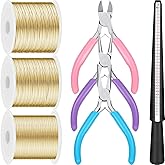 3 Rolls 18 20 22 Gauge Jewelry Wire for Jewelry Making with 3 Multi Purpuse Pliers and Ring Sizer, Tarnish Resistant Aluminum Beading Wire for Arts Crafts Making Supplies(Gold)