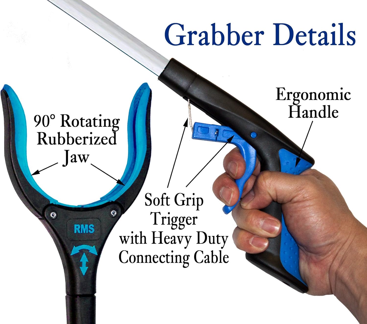 2-Pack 32 Inch Extra Long Grabber Reacher with Rotating Jaw - Mobility Aid Reaching Assist Tool (Blue): Health & Personal Care