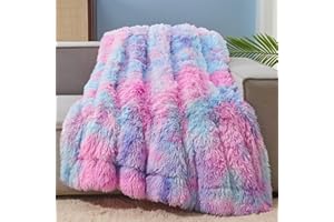 GONAAP Fuzzy Faux Fur Throw Blanket Purple Rainbow Super Soft Cozy Plush Fuzzy Shaggy Blanket for Couch Sofa Bed (Purple Rainbow, Throw(50"x60"))