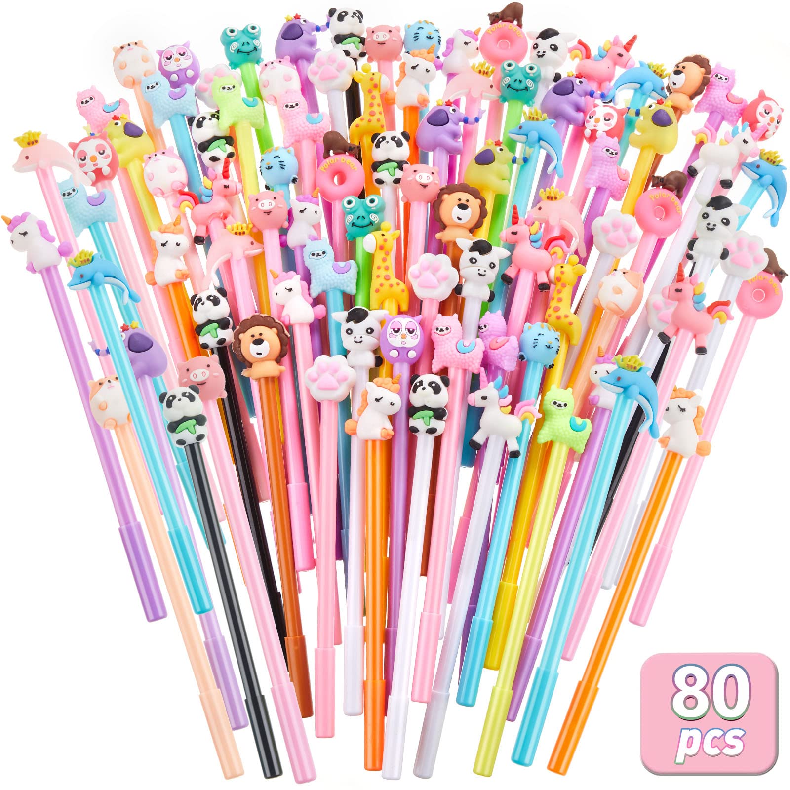 Marspark 80 Pcs Cute Pens Bulk Fun Cartoon Black Gel Ink Cool Animal ...