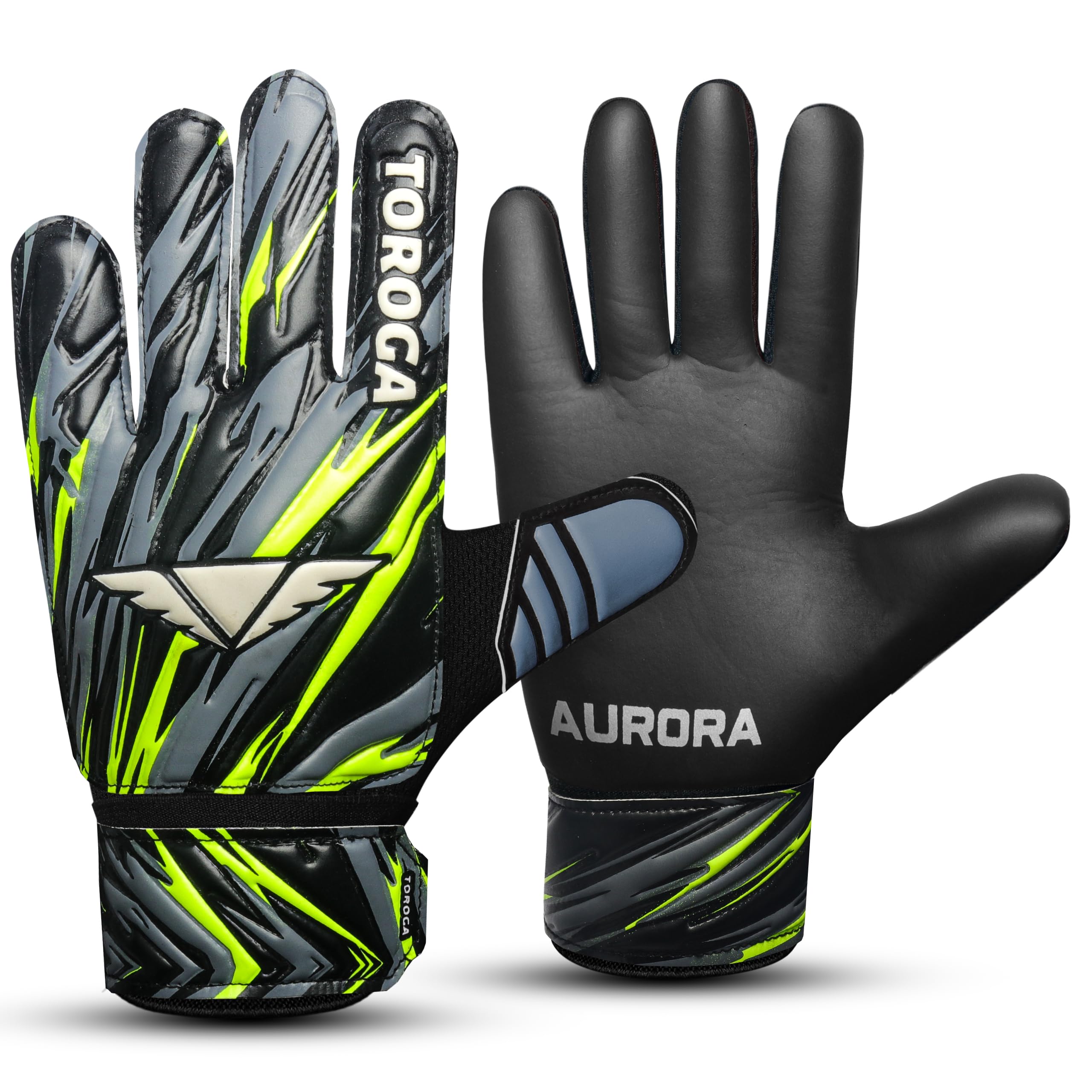 TOROGA Football Goalkeeper Gloves For Boys kids Children Youth Soccer Goalie Glove with Super Grip Palms (Black, 8)
