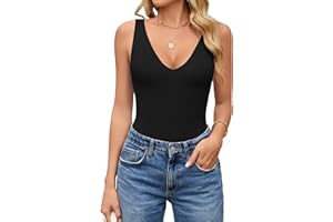 Avidlove Women's Sexy Plunge Deep V Neck Bodysuit Double Lined Sleeveless Thong Body Suit Leotard for Going Out Tank
