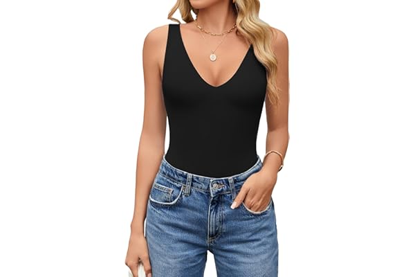 Avidlove Women's Sexy Plunge Deep V Neck Bodysuit Double Lined Sleeveless Thong Body Suit Leotard for Going Out Tank