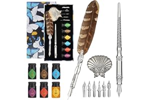 mancola Quill Pen and Ink Set,Feather Dip pen with 6 bottles of ink,Antique Calligraphy Pen,Metallic Dip Pen,6 Replaceable Nibs-Basic Calligraphy Kit-for Beginners and Calligraphy Lovers MA-L26