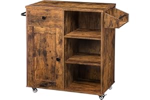 HOOBRO Kitchen Island, Storage Cabinet with Drawer, Kitchen Cart with Spice and Towel Rack, Saving Space, Easy Assembly, for 