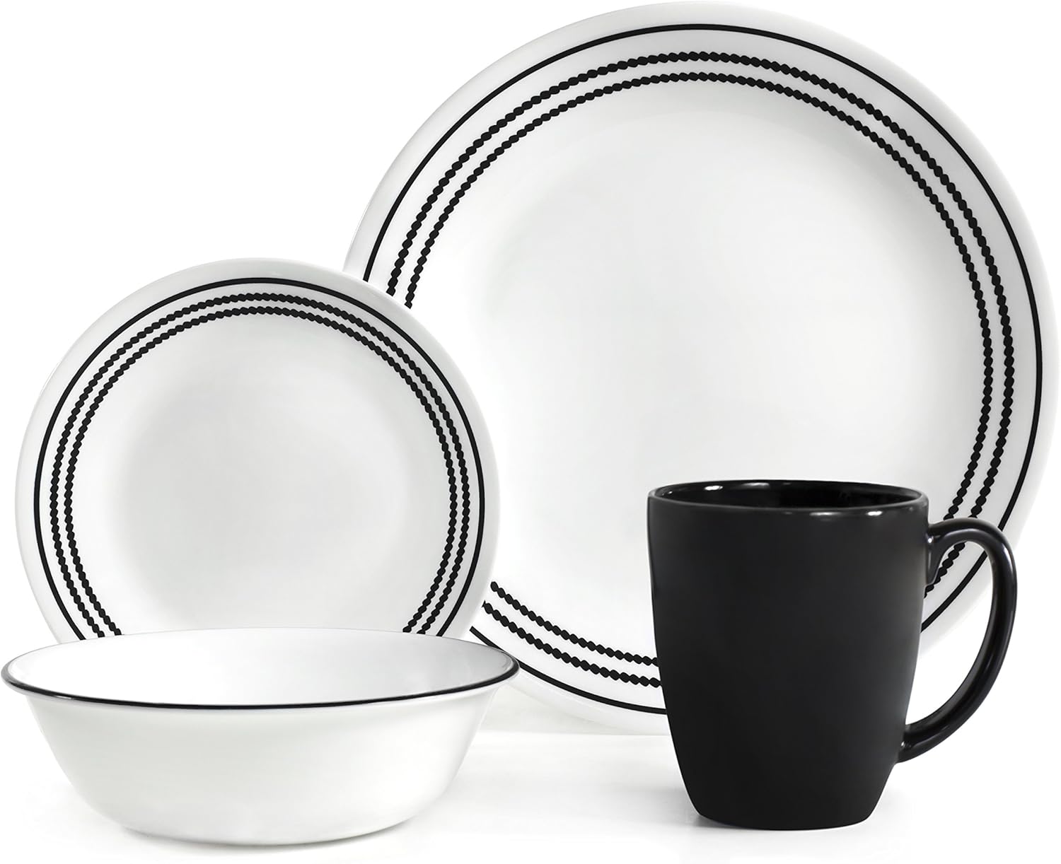 Corelle Livingware 16-Piece Dinnerware Set, Onyx Black, Service for 4